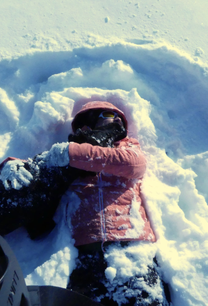 Blog der Hundeliebe mit Tipps für den Winter: Bei einer Winterwanderung mit Hund in tief verschneiter Landschaft wird aus mir wieder das Kind. Da werden Schneeengel gemacht und der Hund hilft selbstverständlich mit.